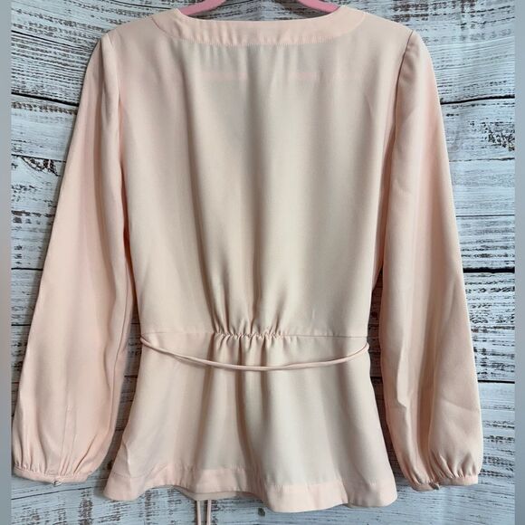 J. Crew Top Womens size 6 T Drapey Crepe Pink Faux Wrap Blouse V Neck Preppy - Picture 5 of 14